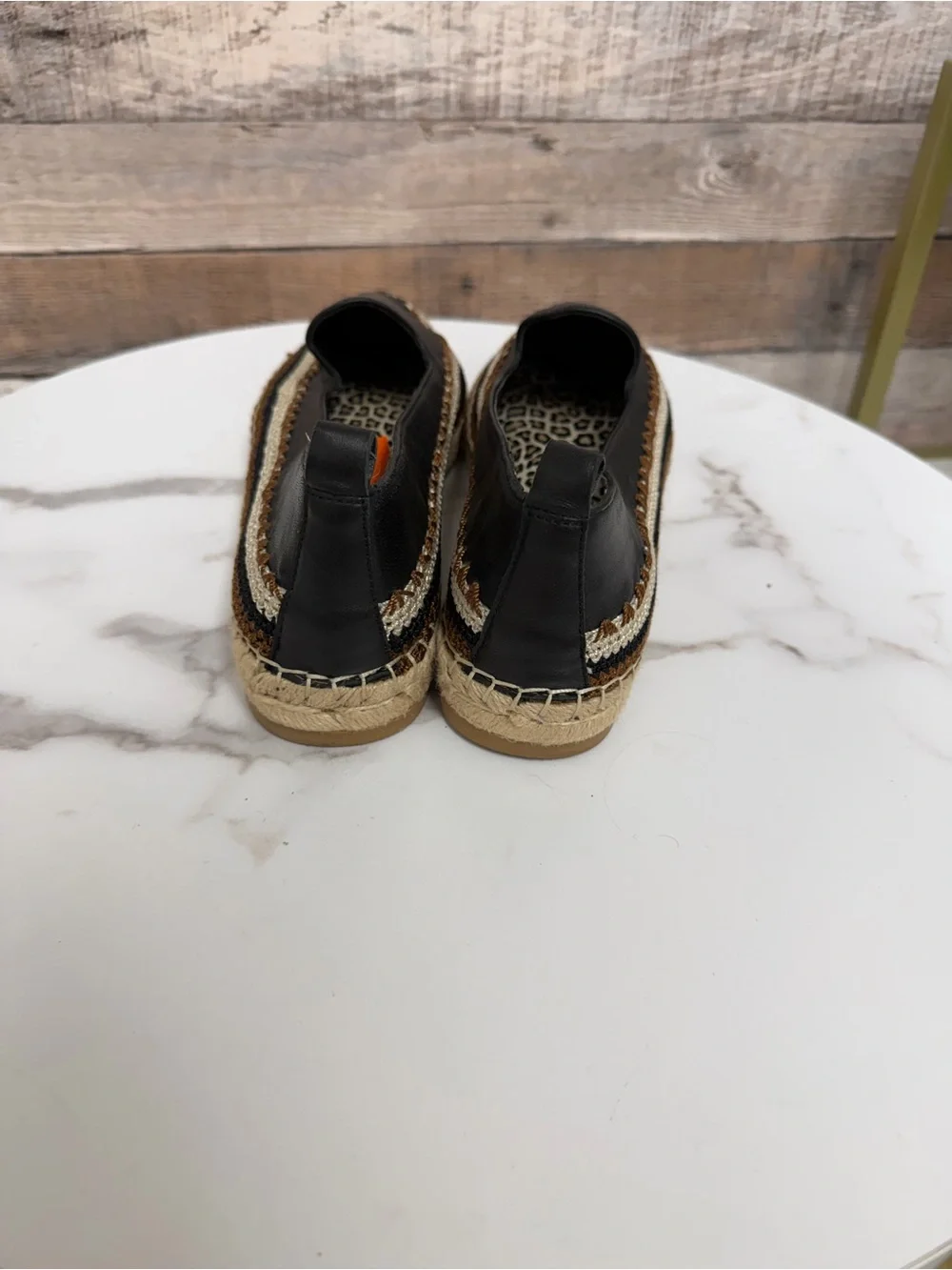 Chico's Black Leather Espadrille Slip on Flats